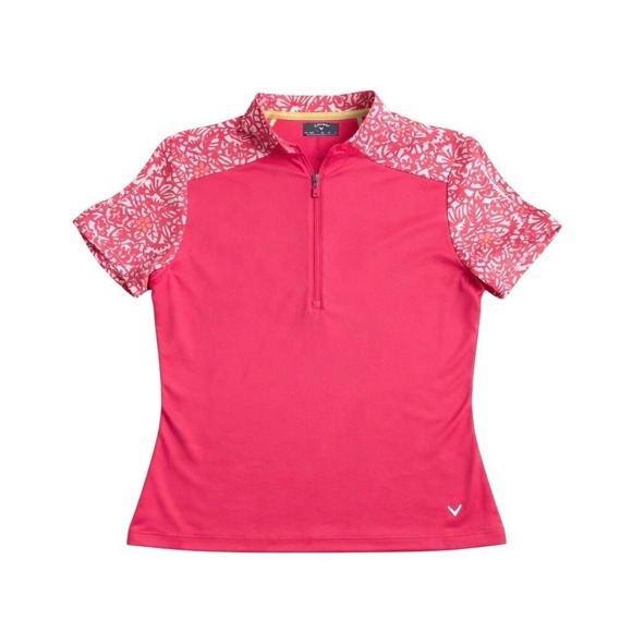 Callaway Tops - Callaway Women's Pink Opti-dri 1/4 Zip Floral Sleeve Golf Shirt Size M